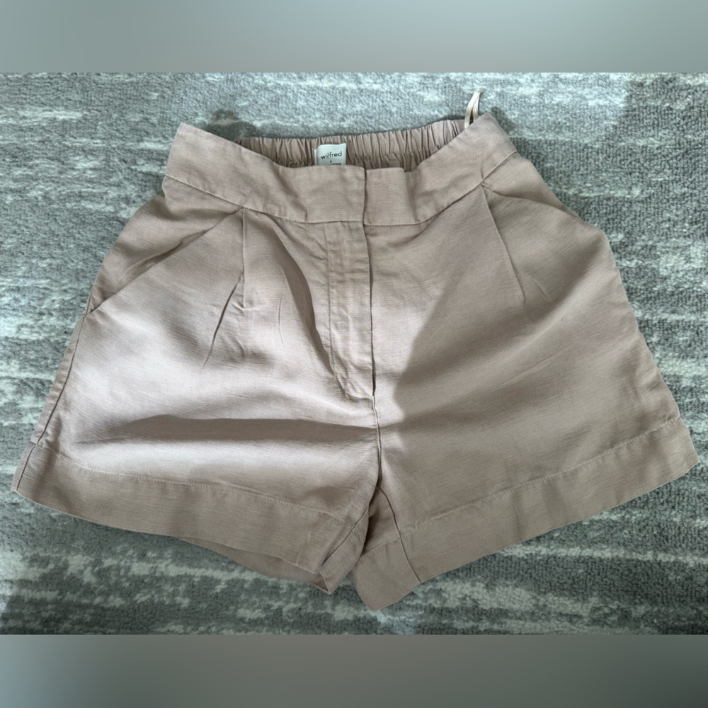 Aritzia Wilfred High Waisted Women's Linen Shorts Beige